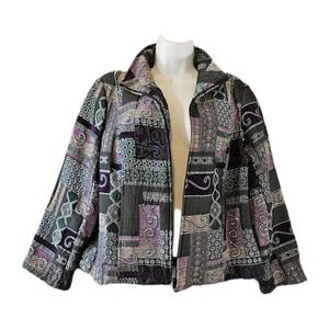 Renaissance Jacket Womens Petite Large Patchwork Tapestry Zip Up Boho
